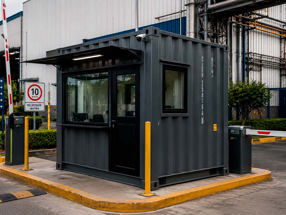 Casetas de vigilancia blindadas instaladas en un complejo industrial.