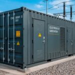 Subestaciones electricas en contenedores maritimos con rejillas de ventilacion industrial.